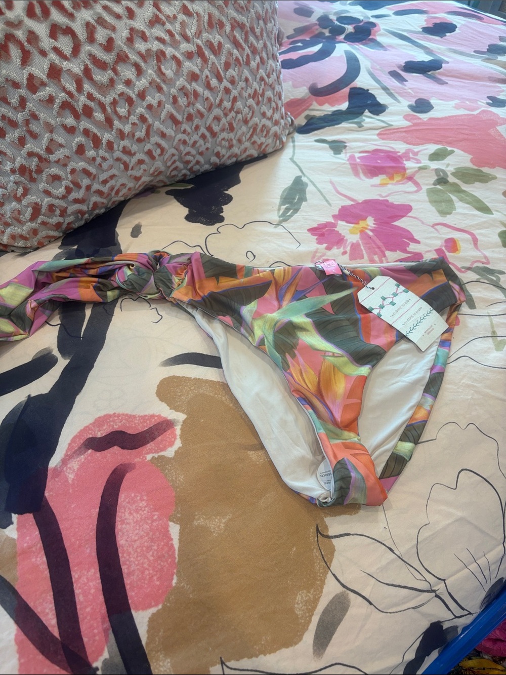FARM Rio Tropical Multicolor Tie-Side Bikini Bottoms - Pink, Green, Orange